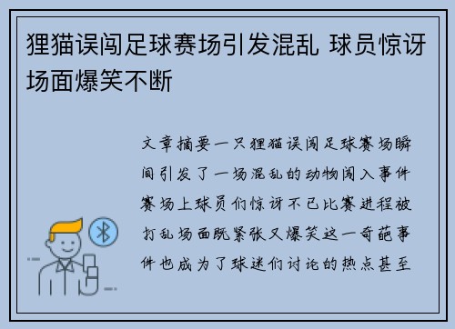 狸猫误闯足球赛场引发混乱 球员惊讶场面爆笑不断