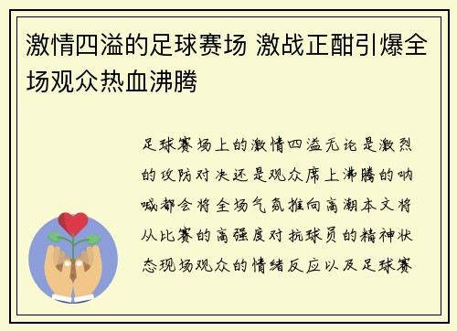 激情四溢的足球赛场 激战正酣引爆全场观众热血沸腾