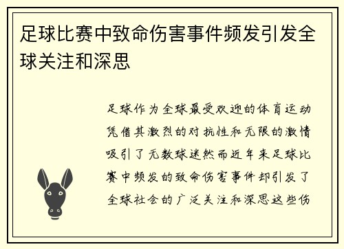 足球比赛中致命伤害事件频发引发全球关注和深思