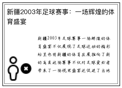 新疆2003年足球赛事：一场辉煌的体育盛宴