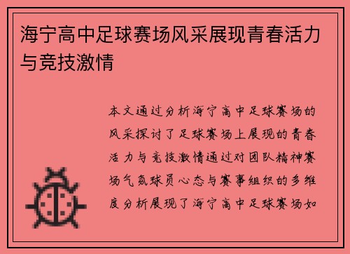 海宁高中足球赛场风采展现青春活力与竞技激情
