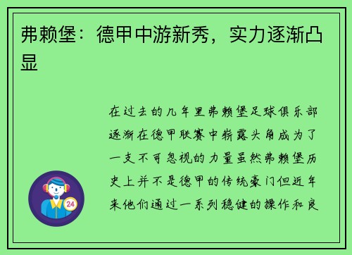 弗赖堡：德甲中游新秀，实力逐渐凸显