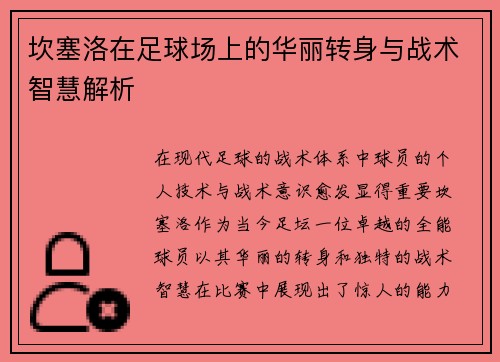 坎塞洛在足球场上的华丽转身与战术智慧解析