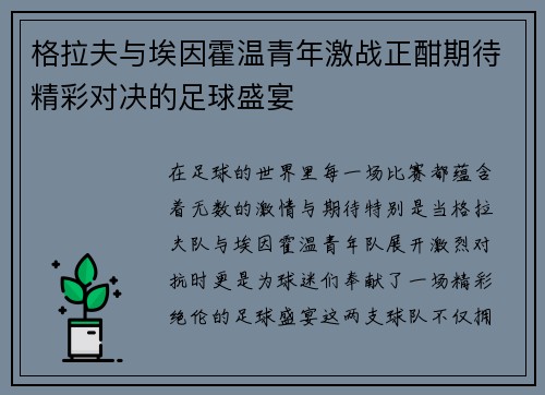 格拉夫与埃因霍温青年激战正酣期待精彩对决的足球盛宴