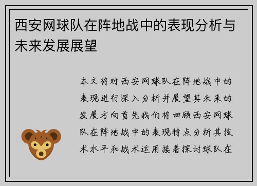 西安网球队在阵地战中的表现分析与未来发展展望